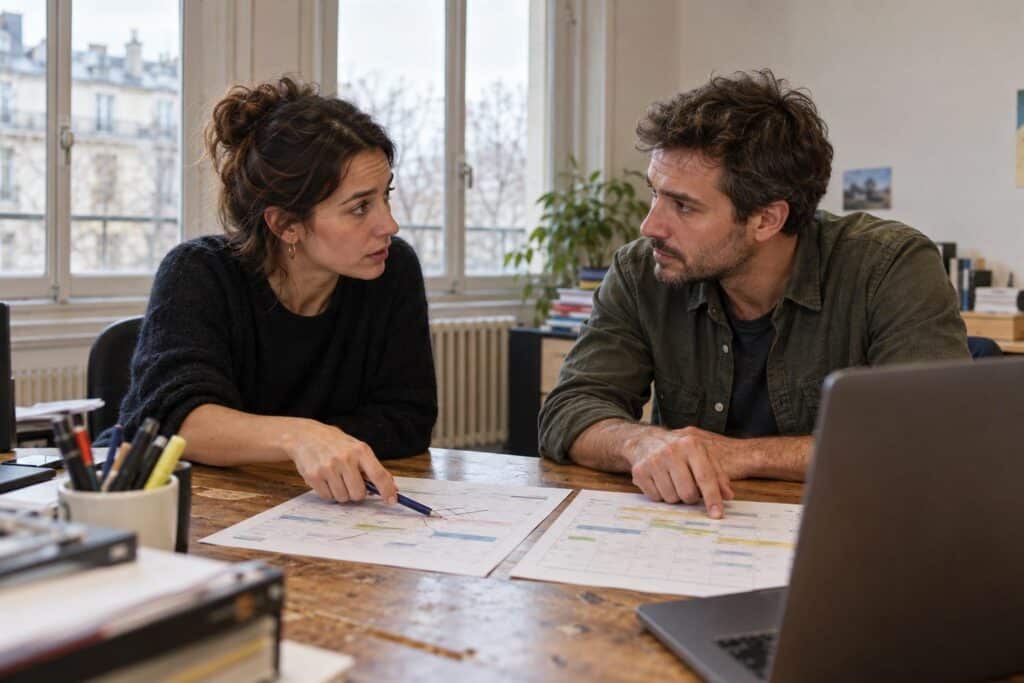 Deux collègues renouent le dialogue après un conflit au travail