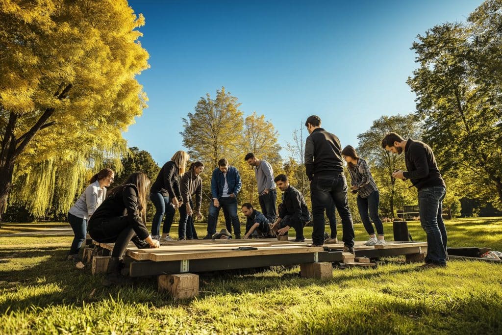 equipe entreprise en team building