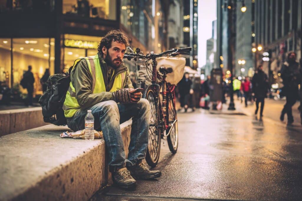 livreur velo fatigue rue travail