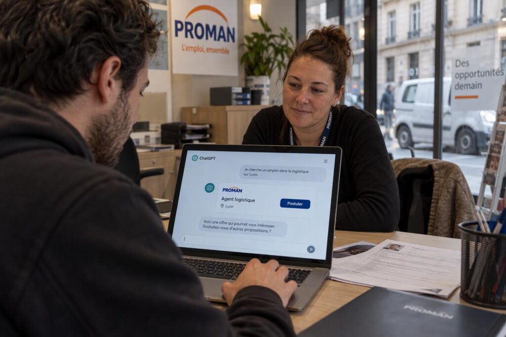 Une offre d’emploi PROMAN affichée dans ChatGPT