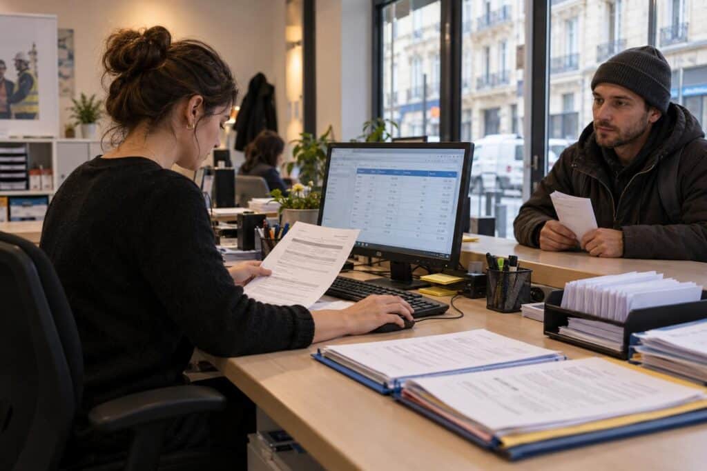 Un bulletin de paie sur écran illustre le projet de Pesia pour l'intérim