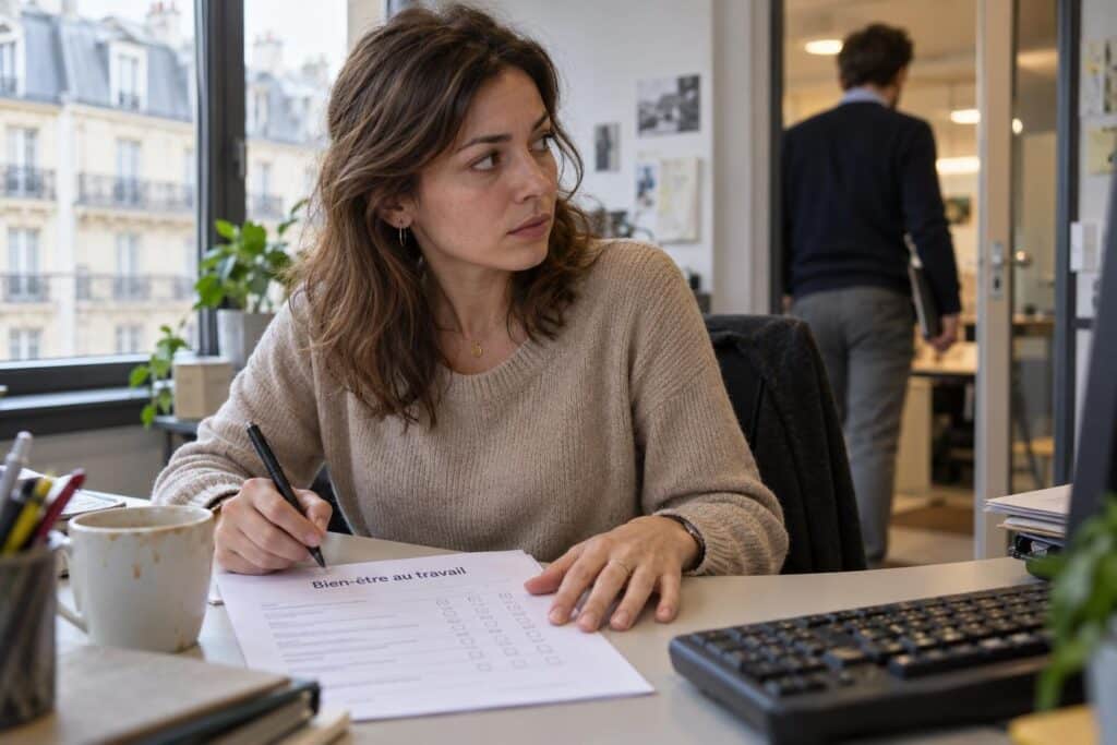 Un salarié face à un questionnaire sur le bien-être au travail