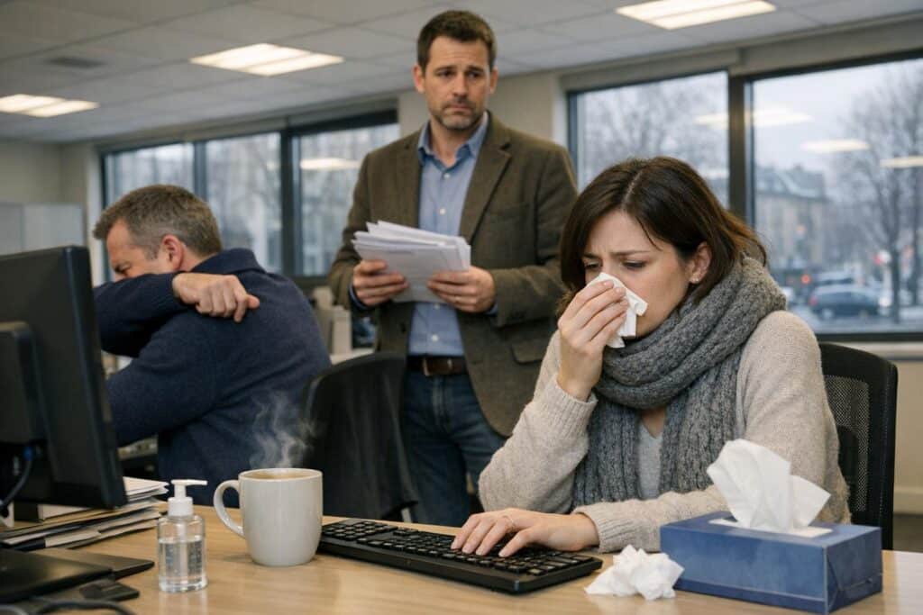 salariy malade au bureau hiver